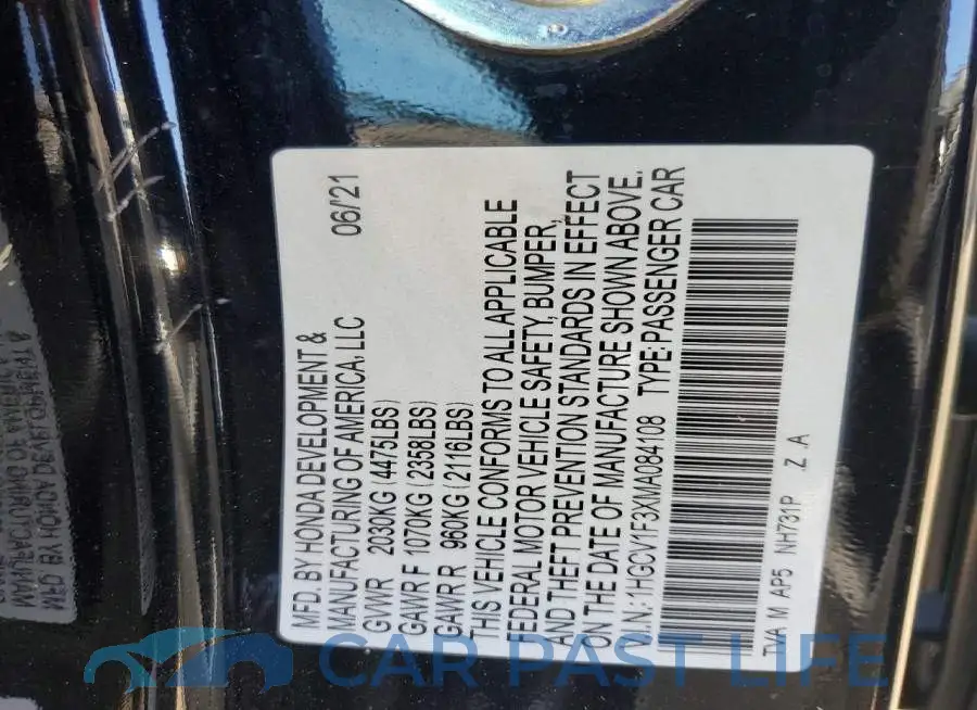 1HGCV1F3XMA084108# 12
