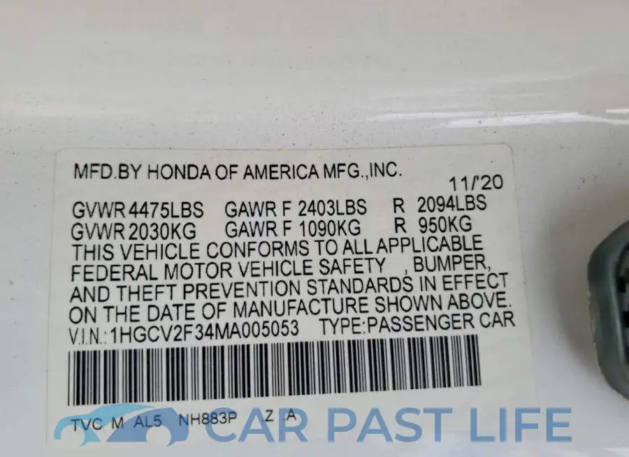 1HGCV2F34MA005053# 12