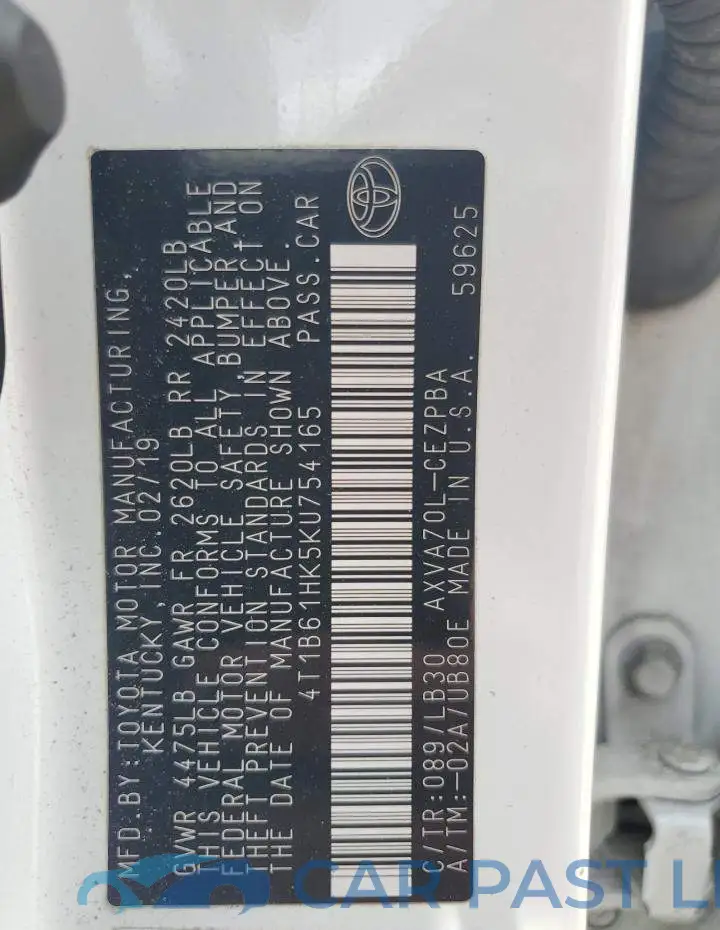 4T1B61HK5KU754165# 12