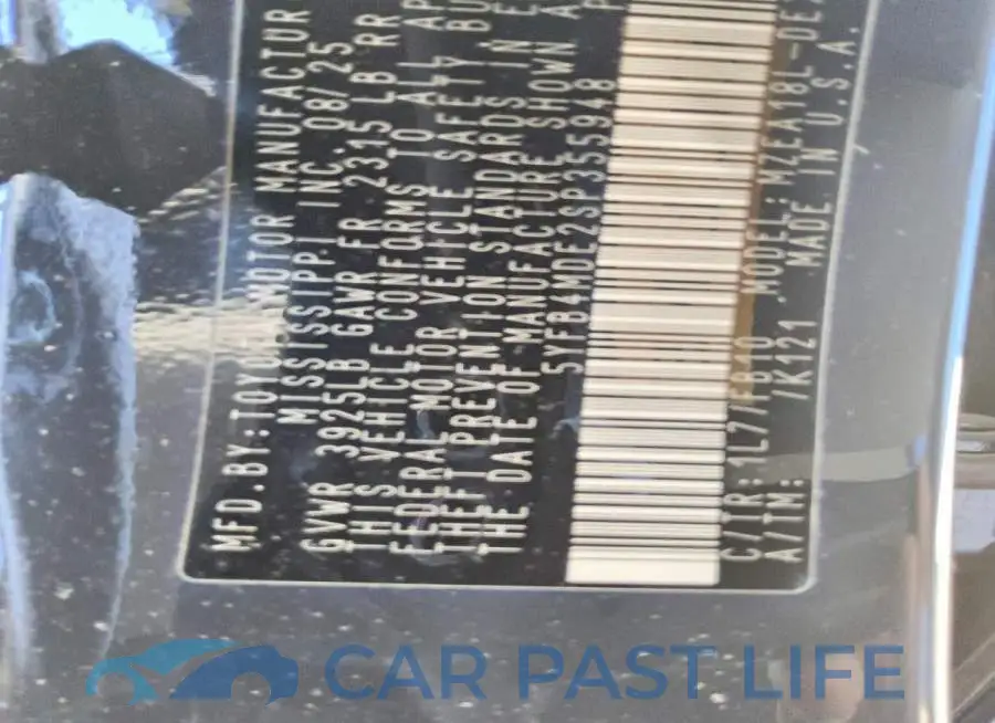 5YFB4MDE2SP355948# 12