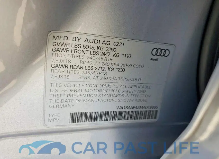 WA18AAF42MA049985# 13