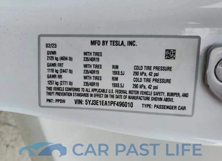 5YJ3E1EA1PF496010# 12