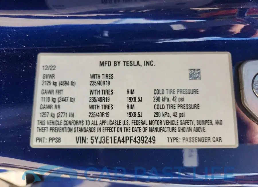 5YJ3E1EA4PF439249# 12