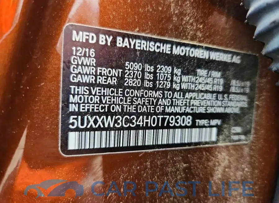 5UXXW3C34H0T79308# 14
