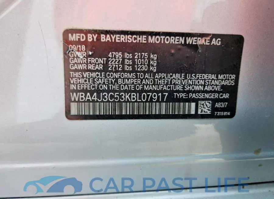 WBA4J3C53KBL07917# 12