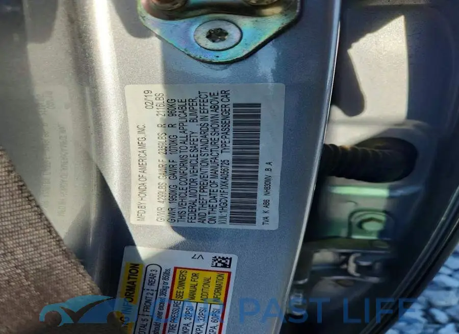 1HGCV1F1XKA056725# 12