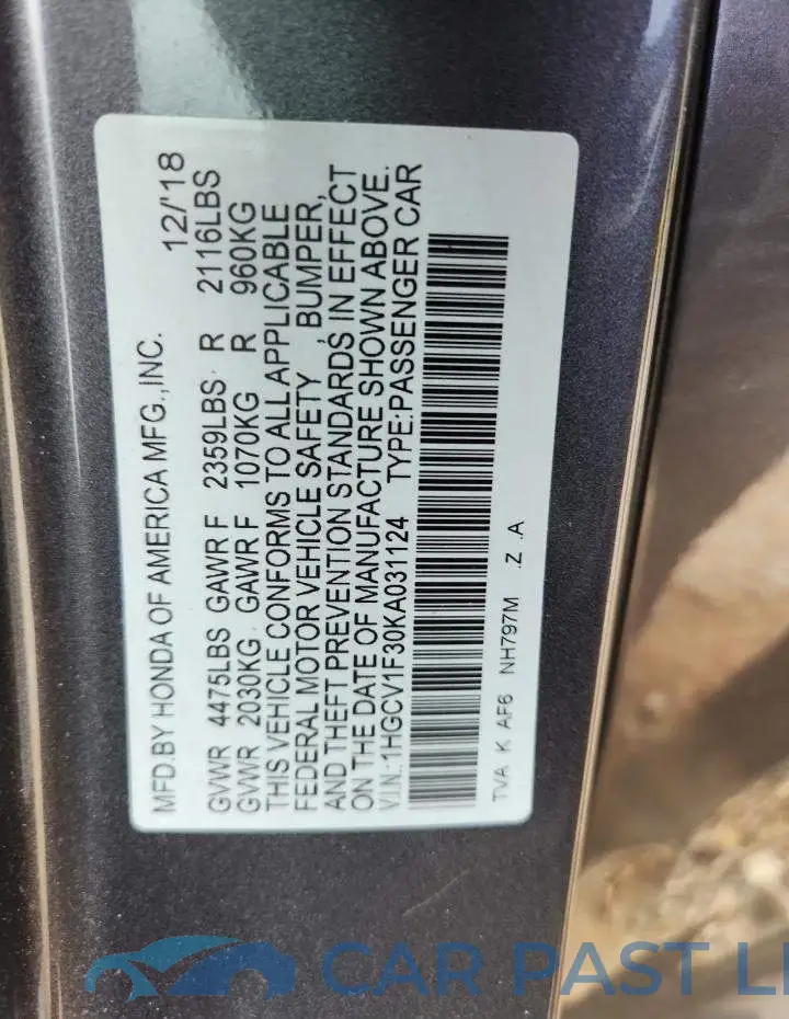 1HGCV1F30KA031124# 12