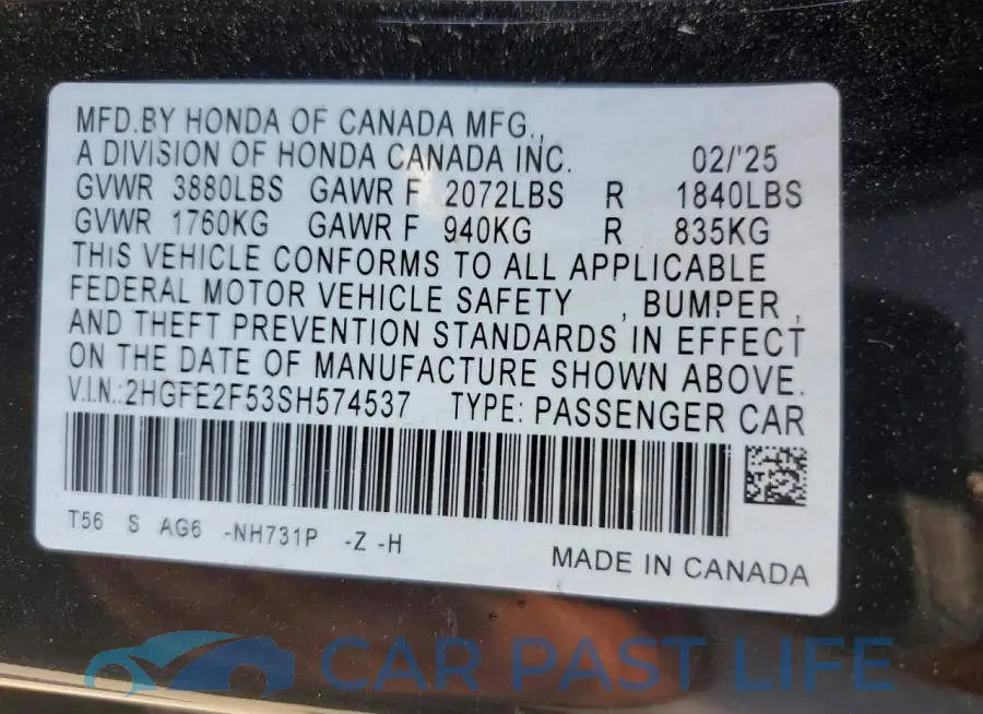 2HGFE2F53SH574537# 12