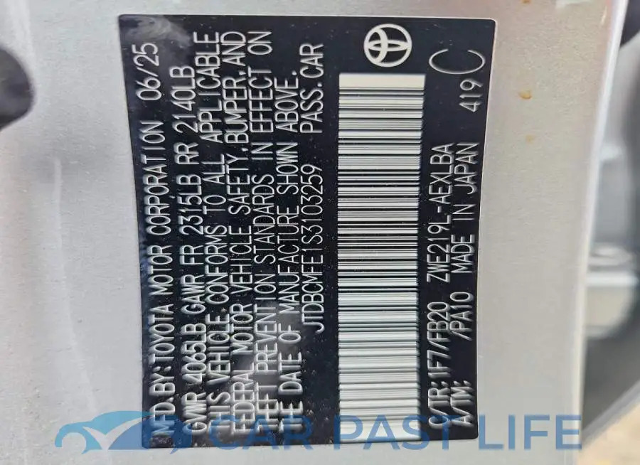 JTDBCMFE1S3103259# 12