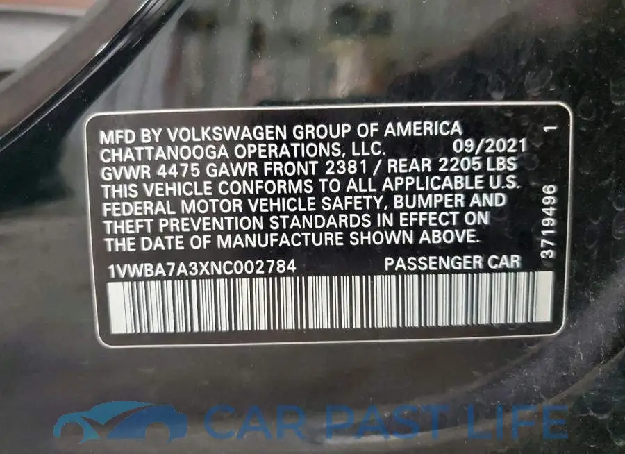 1VWBA7A3XNC002784# 12