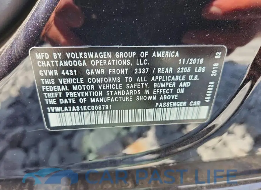 1VWLA7A31KC008781# 12