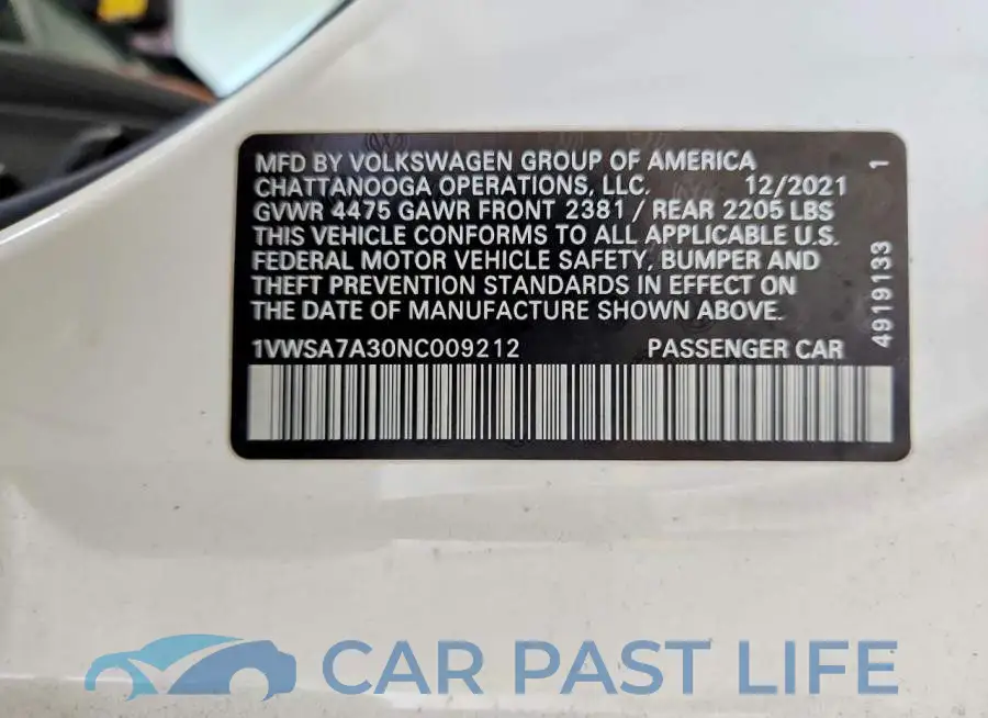 1VWSA7A30NC009212# 12