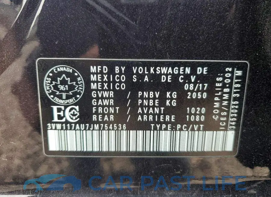 3VW117AU7JM754536# 12