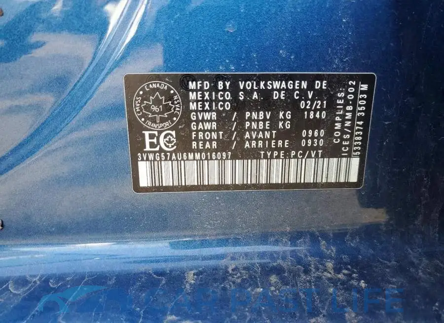 3VWG57AU6MM016097# 13