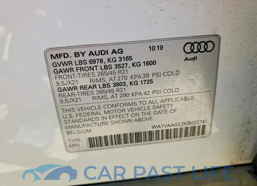 WA1VAAGE2KB022741# 13