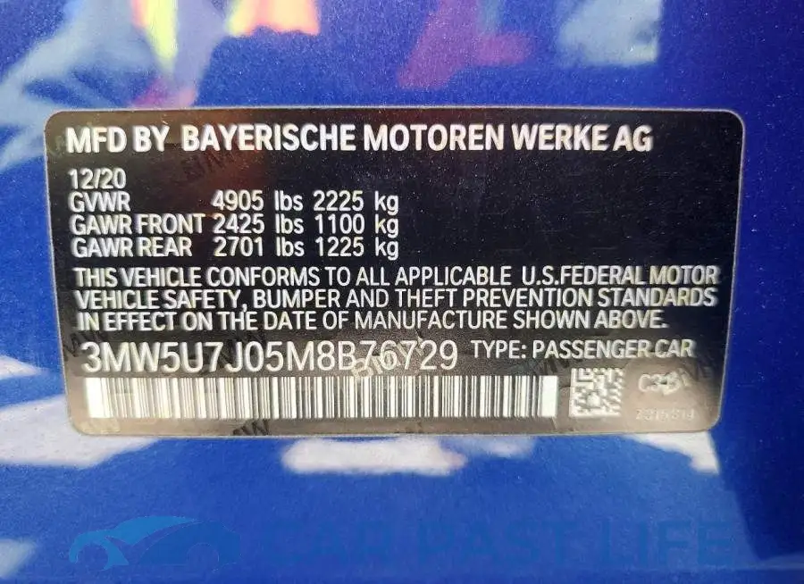 3MW5U7J05M8B76729# 13