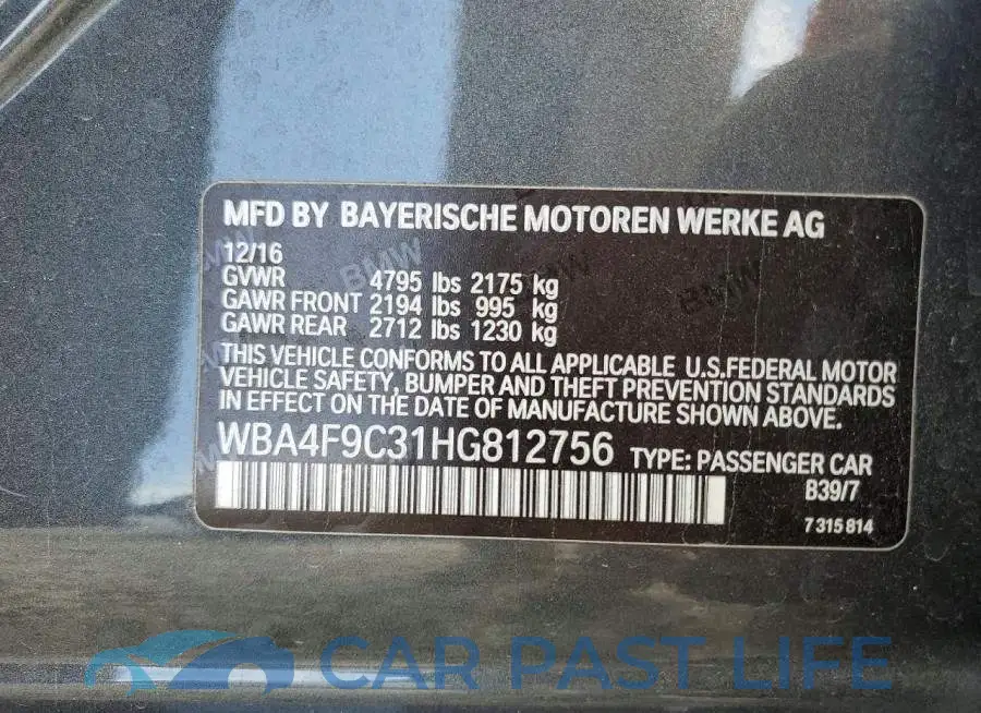 WBA4F9C31HG812756# 12