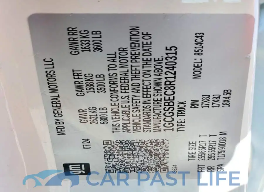 1GCGSBEC8R1240315# 12