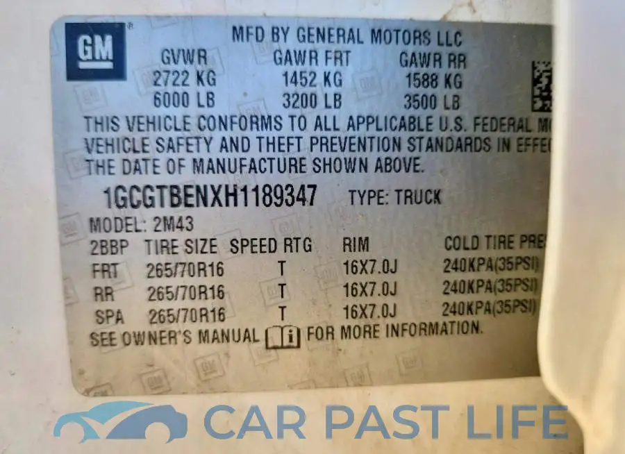 1GCGTBENXH1189347# 12
