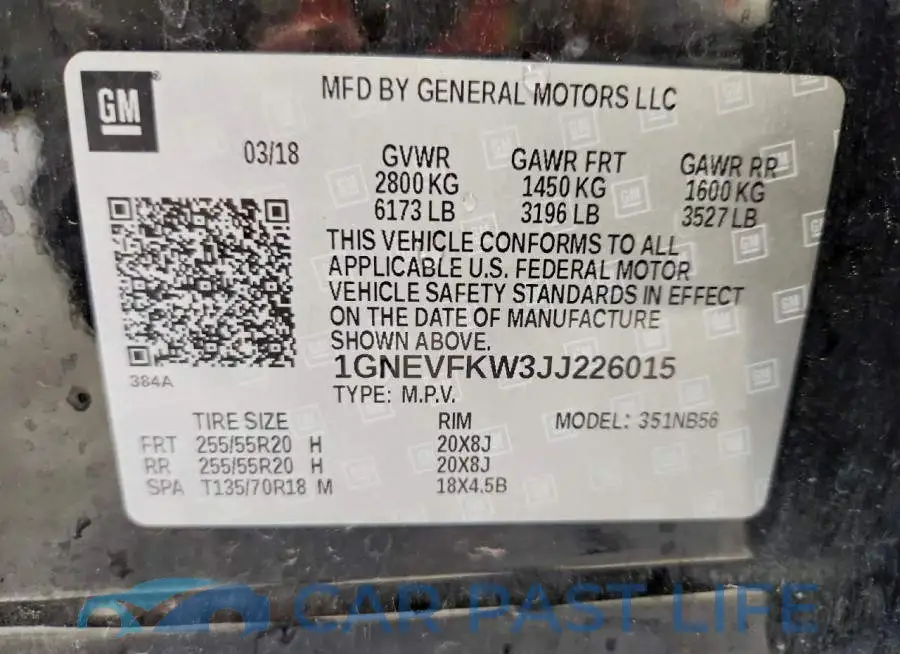 1GNEVFKW3JJ226015# 14