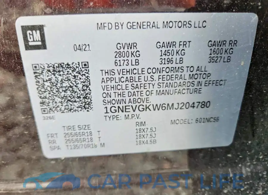 1GNEVGKW6MJ204780# 13