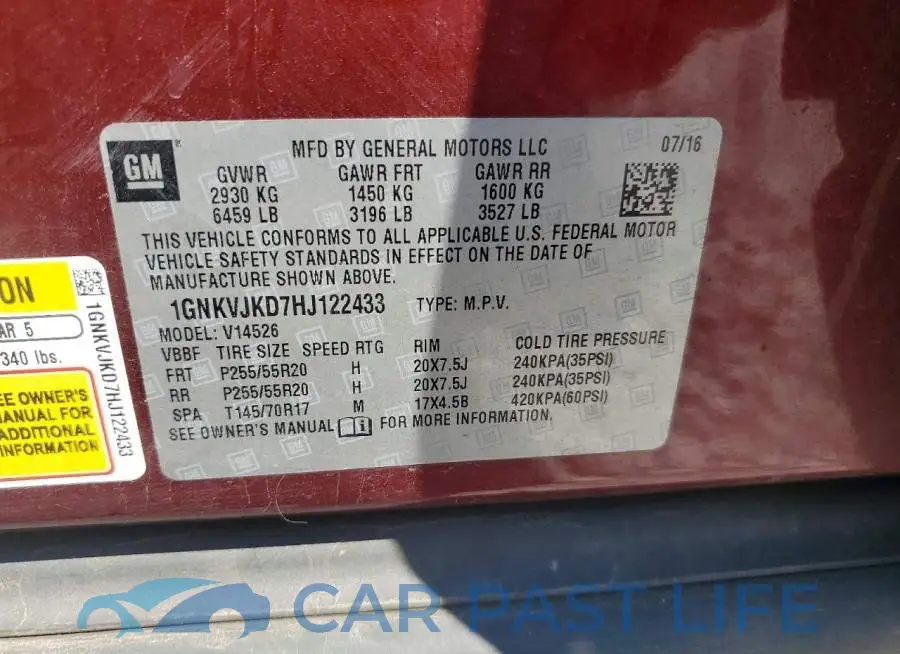 1GNKVJKD7HJ122433# 13
