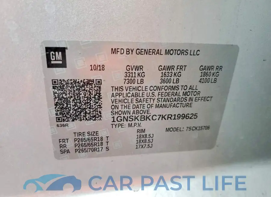 1GNSKBKC7KR199625# 13
