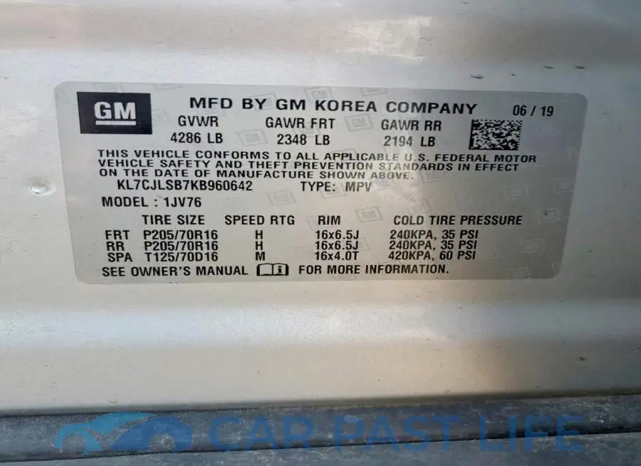 KL7CJLSB7KB960642# 13