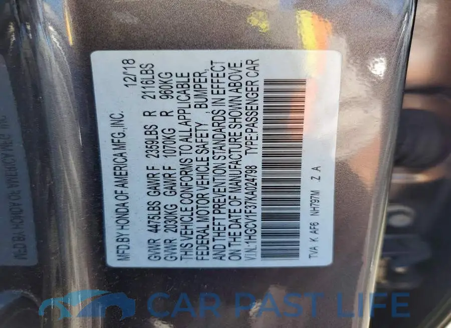 1HGCV1F37KA024798# 12