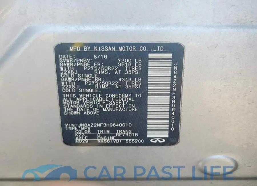 JN8AZ2NF3H9640010# 13