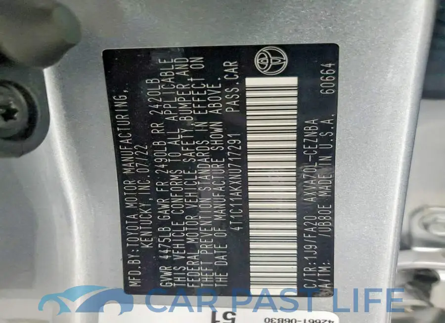 4T1C11AKXNU717291# 12