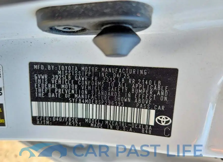 5YFB4MDE8SP296193# 12