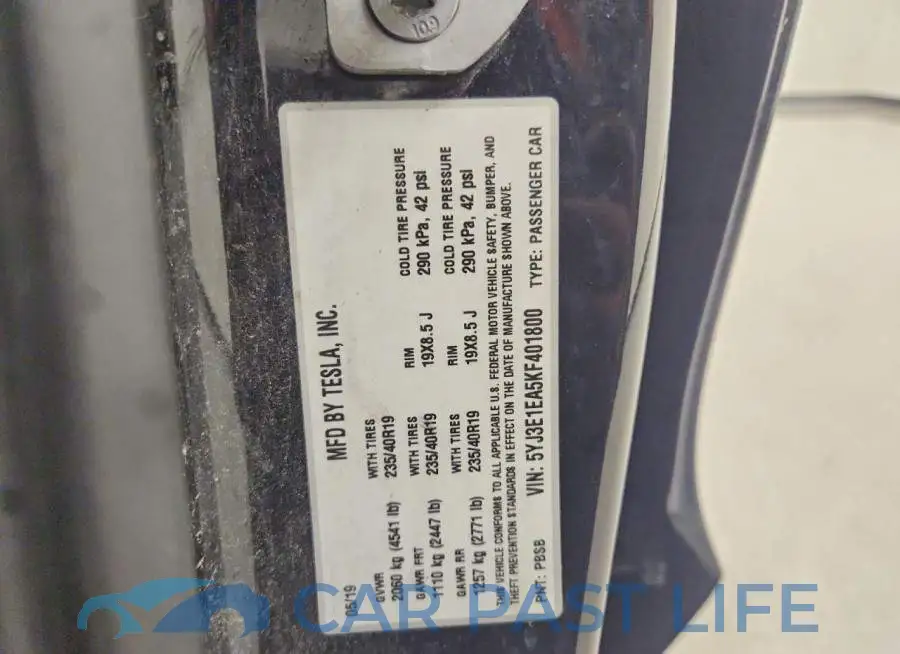 5YJ3E1EA5KF401800# 11