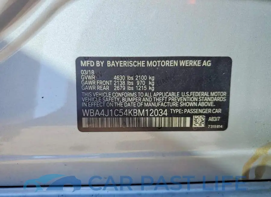 WBA4J1C54KBM12034# 12