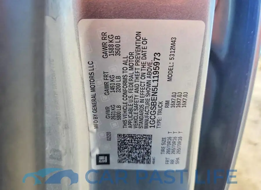 1GCGSBEN5L1195973# 12