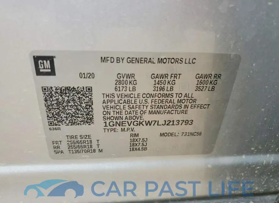 1GNEVGKW7LJ213793# 14