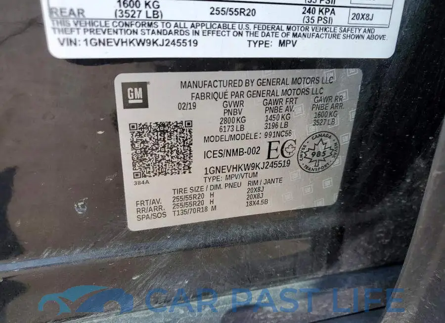 1GNEVHKW9KJ245519# 12
