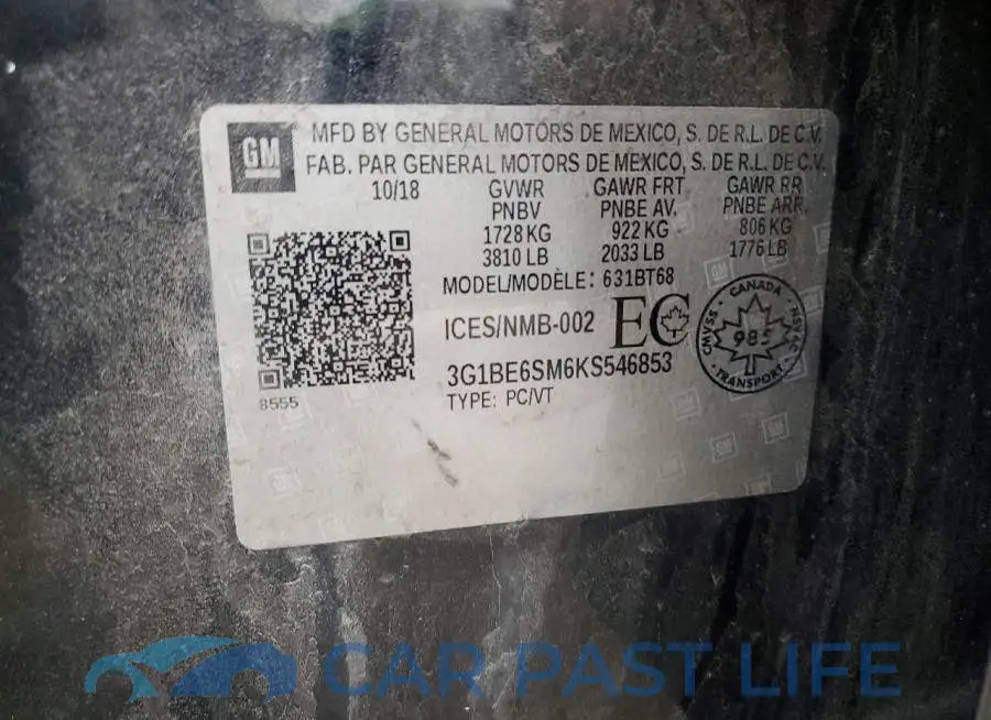 3G1BE6SM6KS546853# 13
