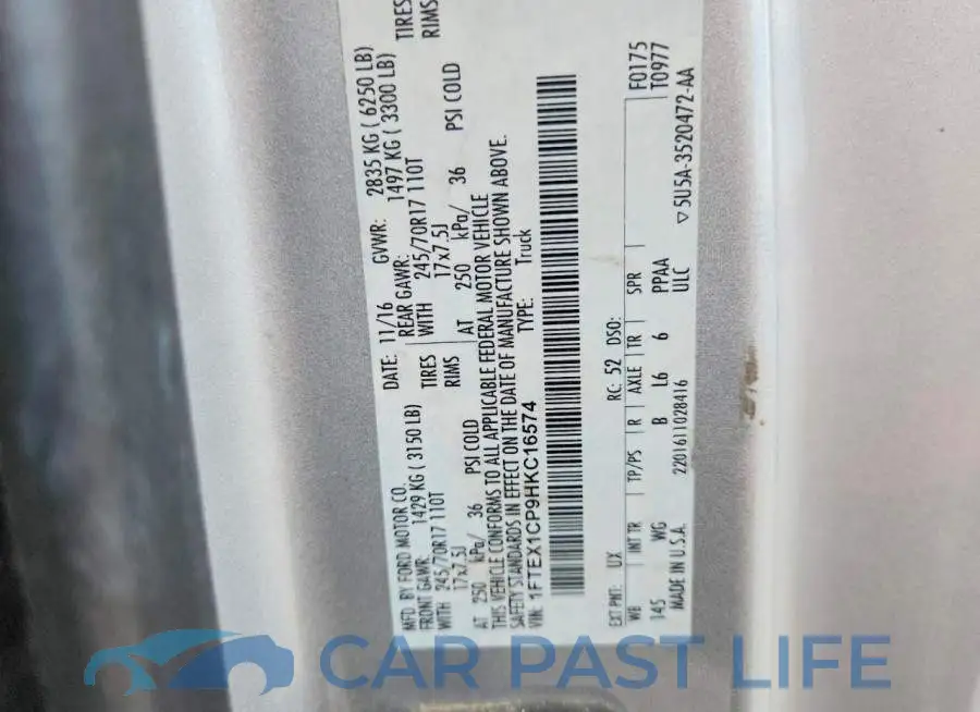 1FTEX1CP9HKC16574# 12