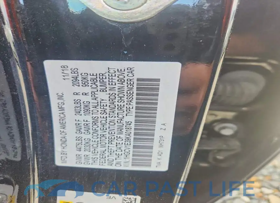 1HGCV1E39KA018745# 12