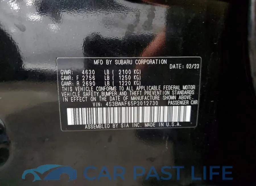 4S3BWAF65P3012730# 12