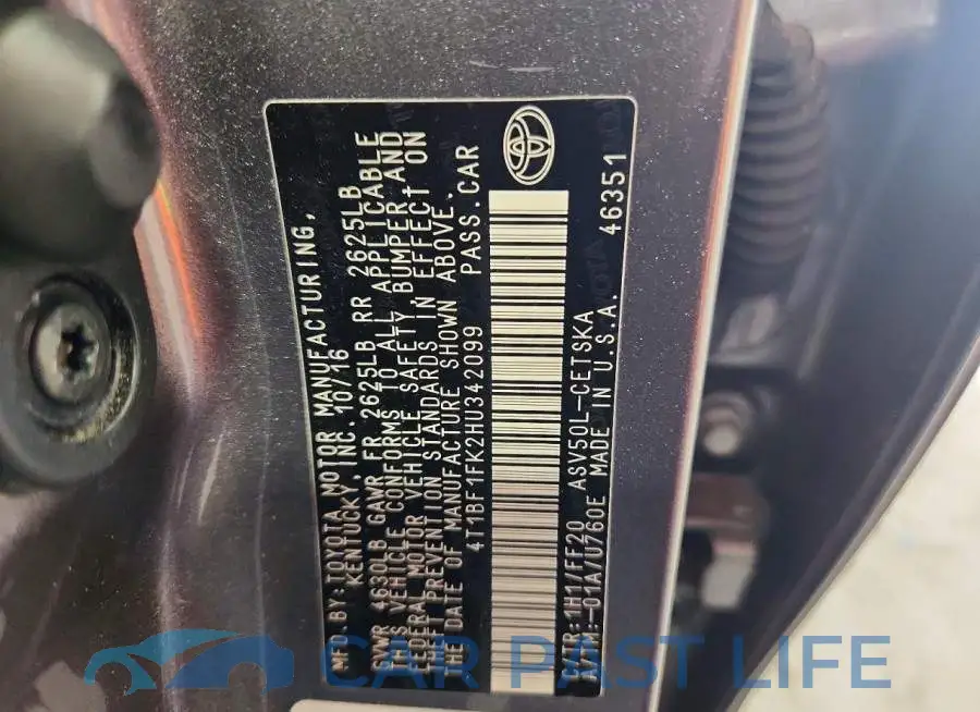 4T1BF1FK2HU342099# 12