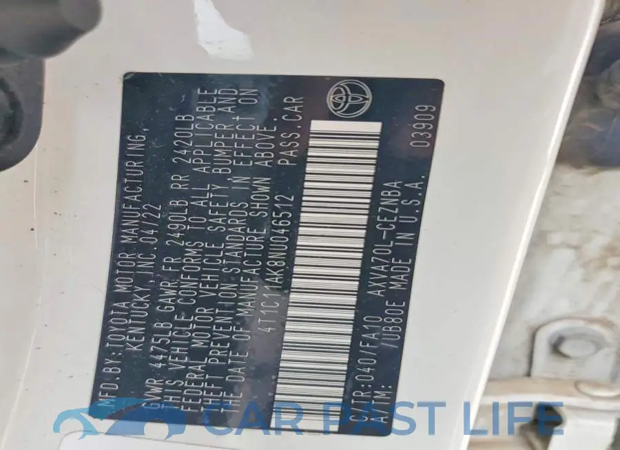 4T1C11AK8NU046512# 12