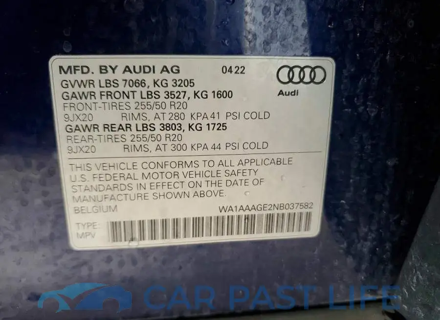 WA1AAAGE2NB037582# 13