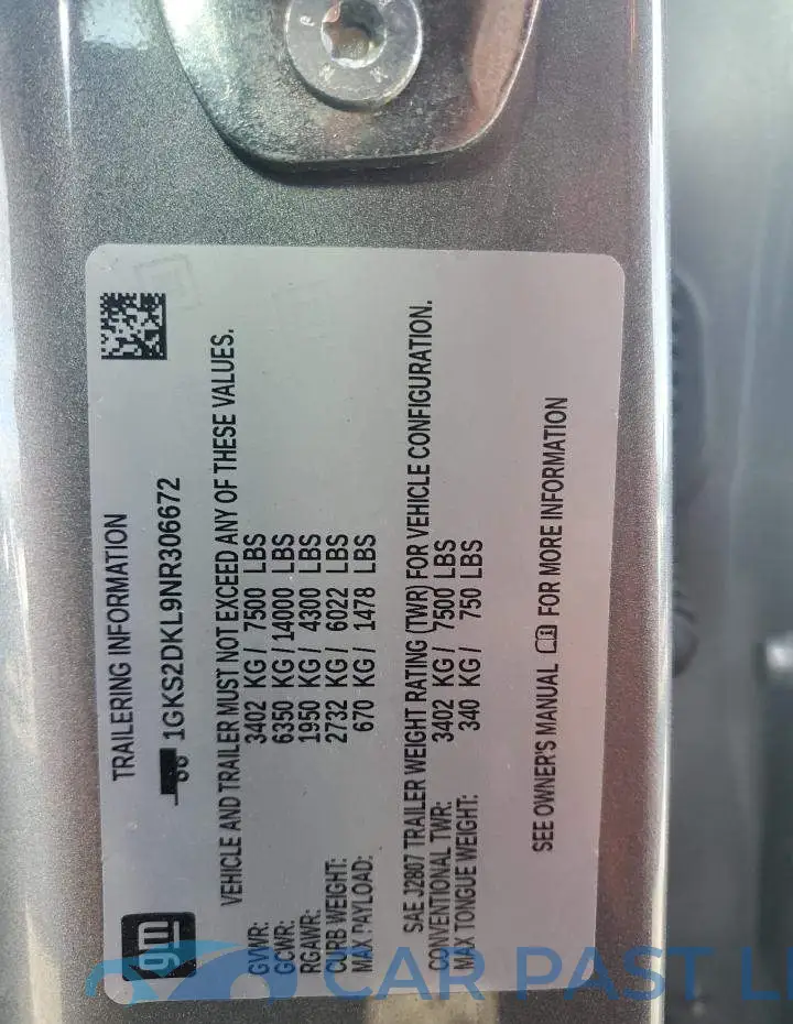1GKS2DKL9NR306672# 14