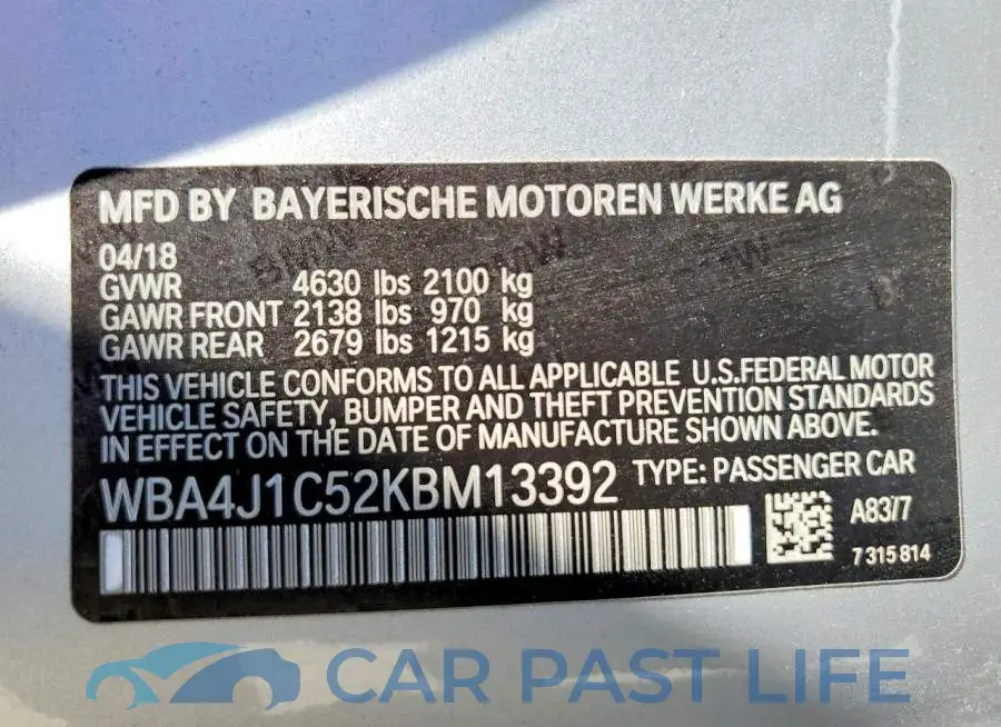 WBA4J1C52KBM13392# 12