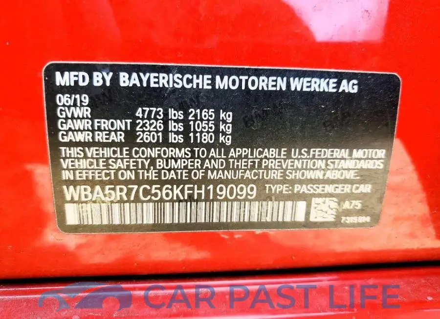 WBA5R7C56KFH19099# 12