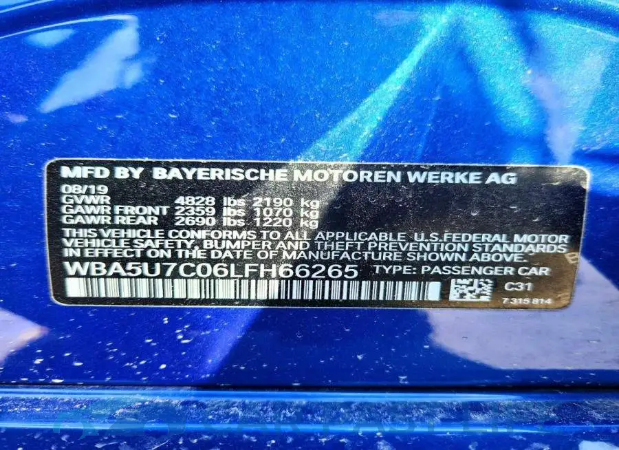 WBA5U7C06LFH66265# 12