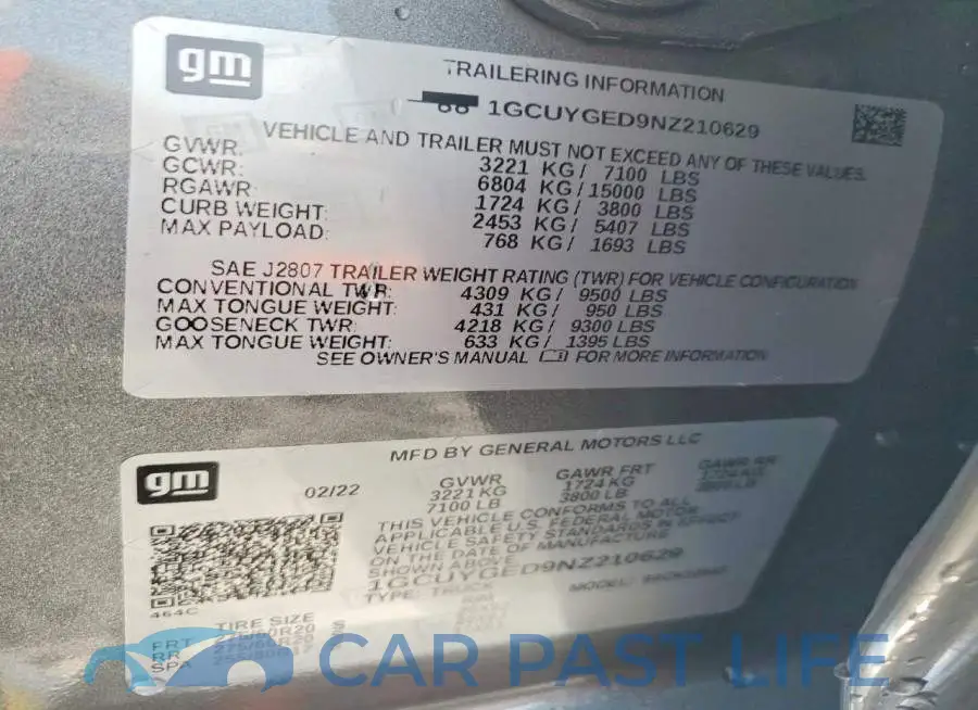 1GCUYGED9NZ210629# 12