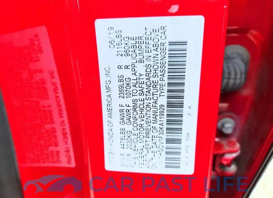 1HGCV1F30KA119929# 12